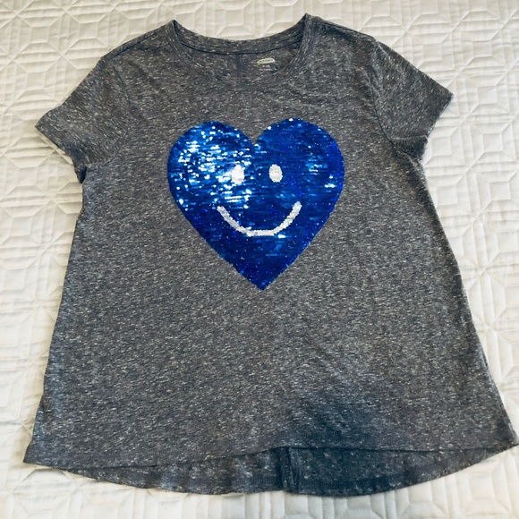 Heart to Blue Smiley Face Sequin Tee fits like Ladies Small - Picture 2 of 7